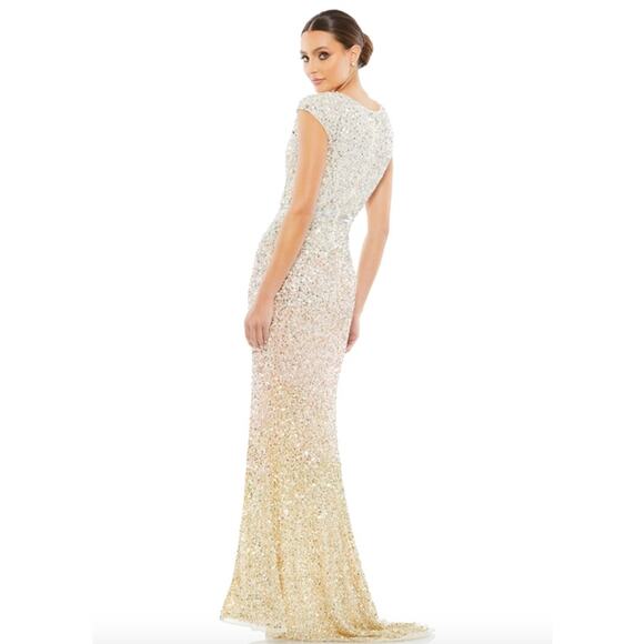 MAC DUGGAL Dress Size 10 Evening Gown Sequin Beaded V-Neck NEW Cream Cap Sleeve - Picture 2 of 8